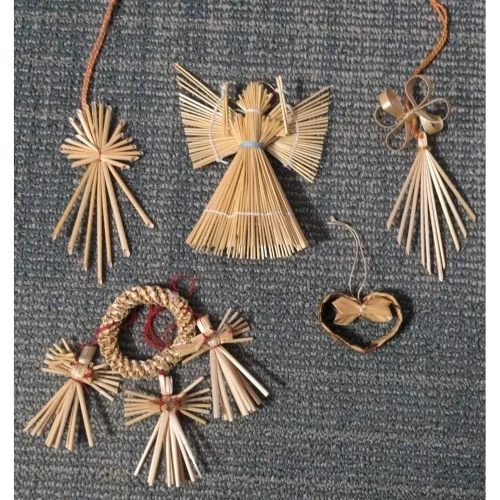 Vtg Scandinavian Woven Straw Christmas‎ Ornaments Angel Cross Heart Folk Art